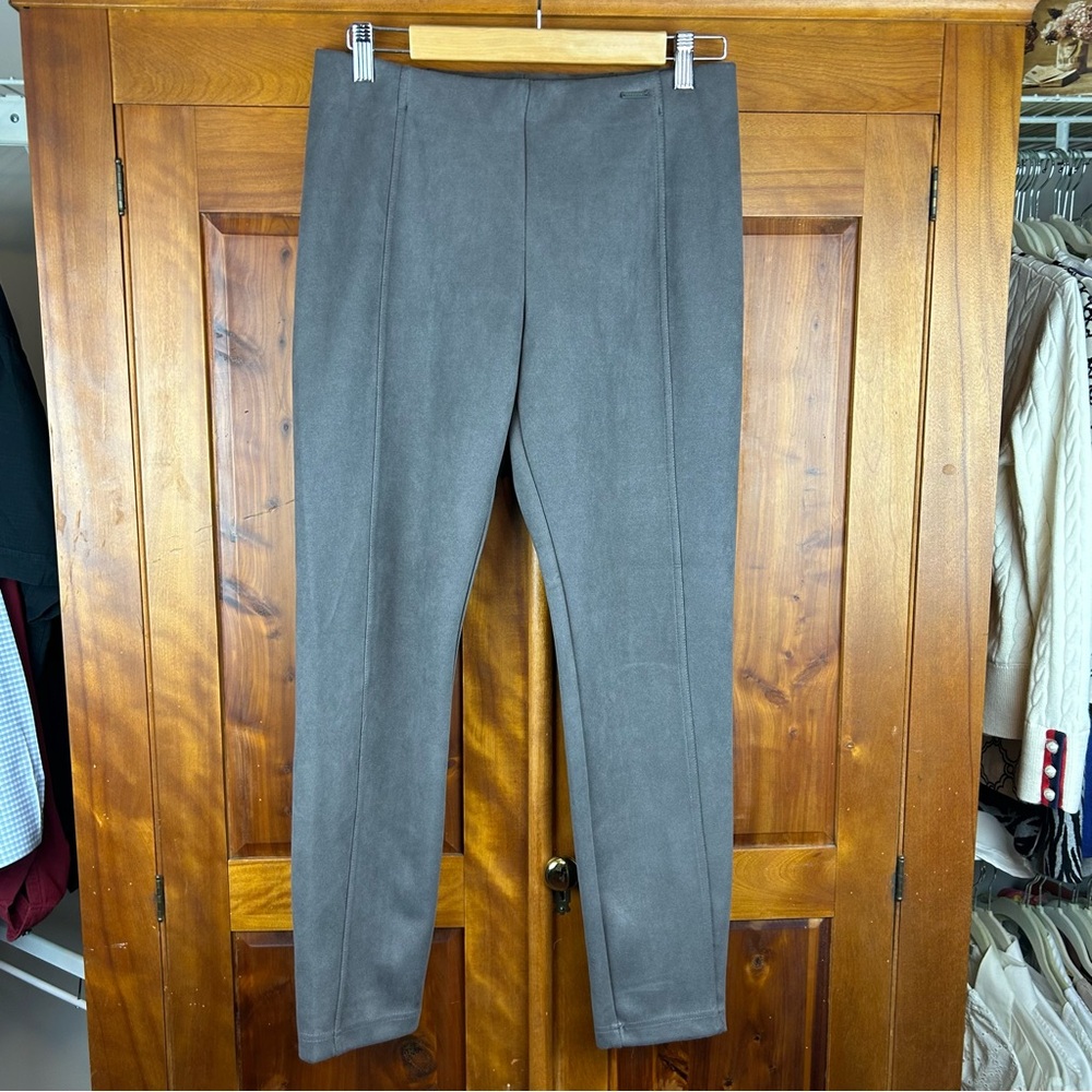 T Tahari Gray Faux Leather/Suede High Waist Pull-on Pants Office Busines Casual